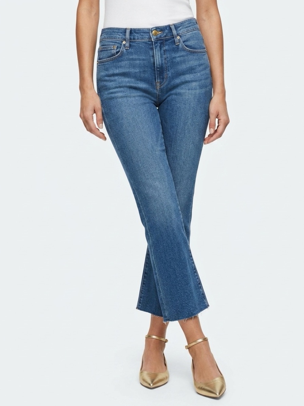 Frame Denim Slim Mid-Rise Cropped Jeans in Medium Blue Wash